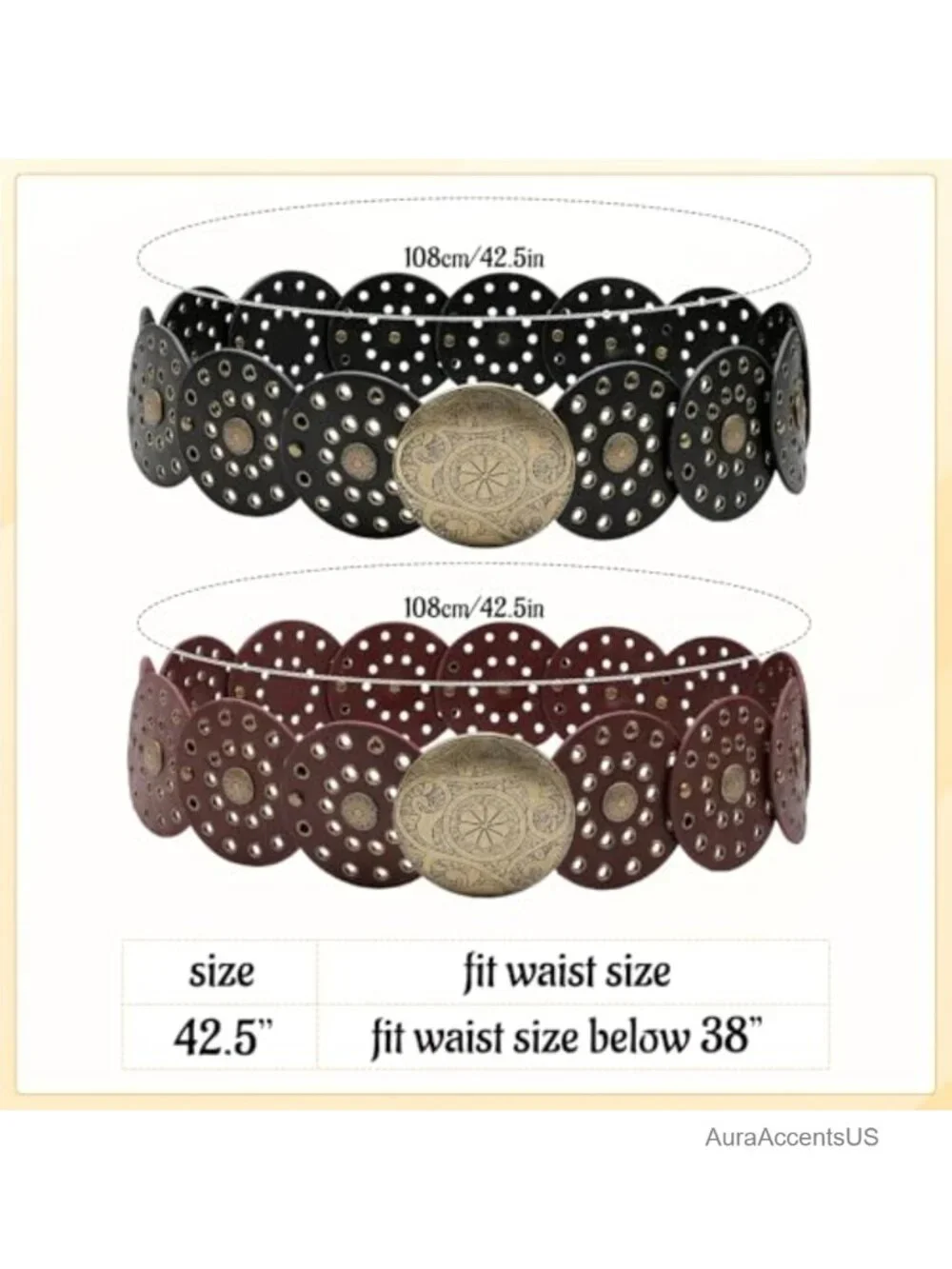 Set of 2 PU Leather Adjustable Western Concho Belts for Women